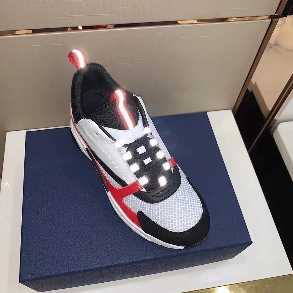 Dior Men's B22 Sneakers In Red Leather and White Mesh - Image 3