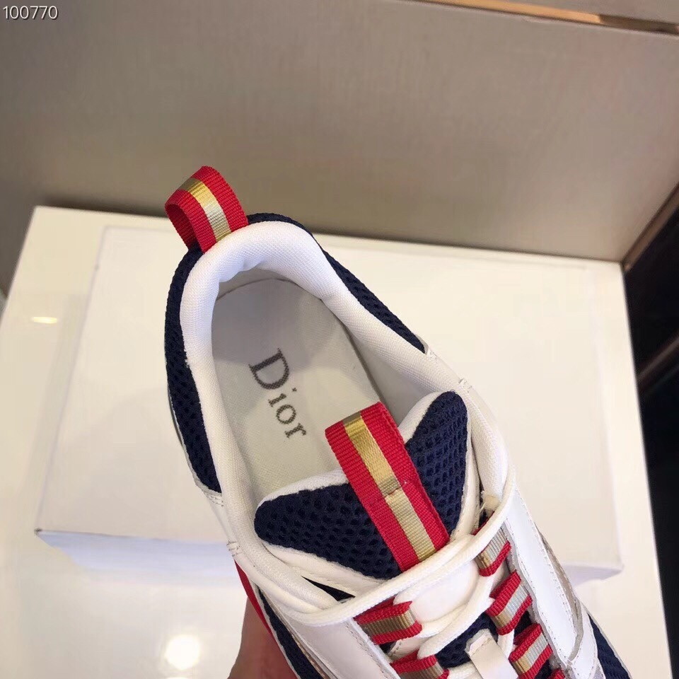 Dior Men's B22 Sneakers In White Leather and Blue Mesh - Image 2