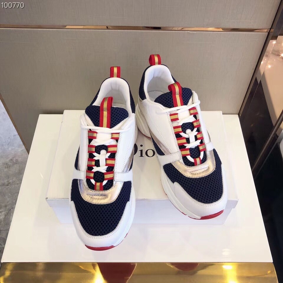 Dior Men's B22 Sneakers In White Leather and Blue Mesh - Image 4