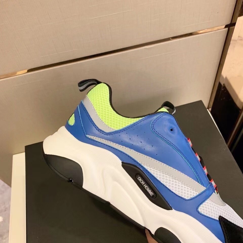 Dior Men's B22 Sneakers In Blue Leather and White Mesh - Image 5