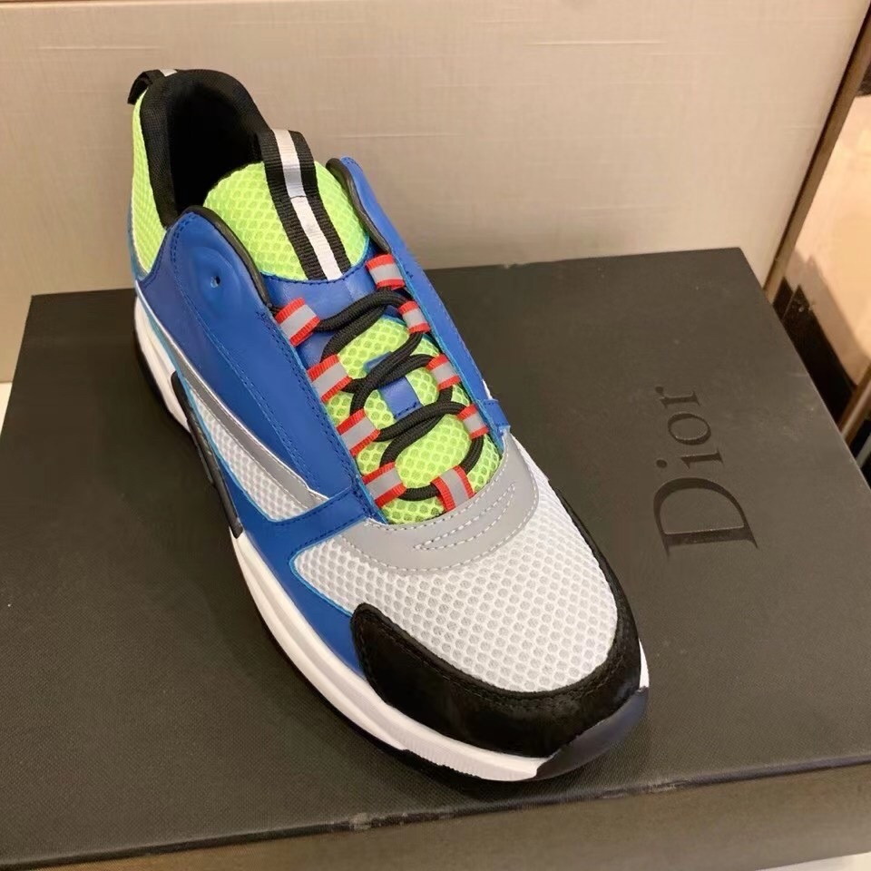 Dior Men's B22 Sneakers In Blue Leather and White Mesh - Image 6