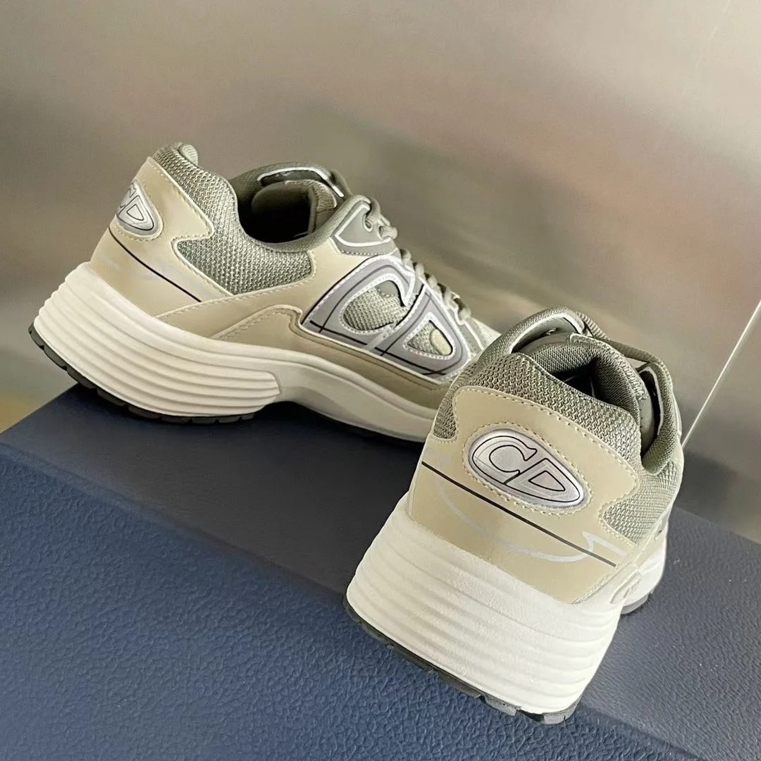 Dior Men's B30 Sneakers In Green Mesh and Ivory Fabric - Image 8