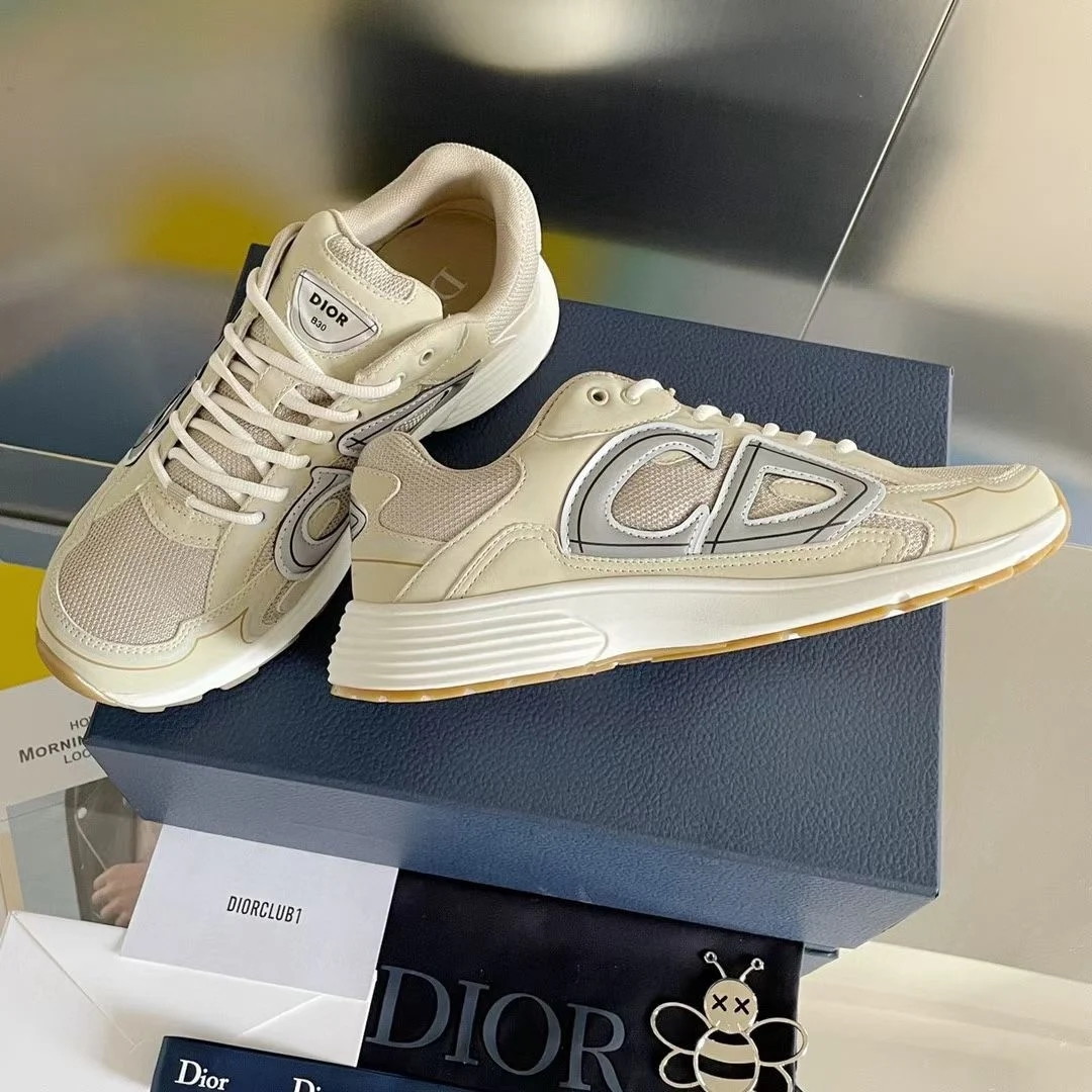 Dior Men's B30 Sneakers In Cream Mesh and Fabric - Image 2