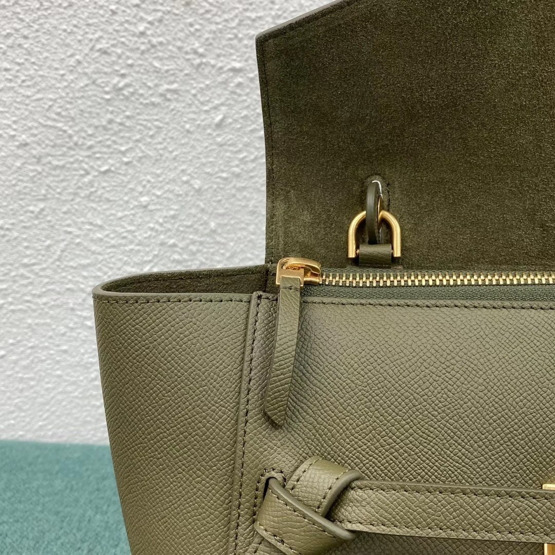 Celine Micro Belt Bag In Dark Olive Grained Calfskin - Image 11