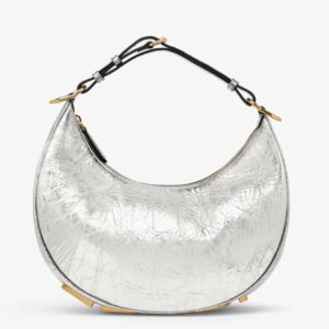 Fendi Fendigraphy Small Hobo Bag In Silver Metallic Leather