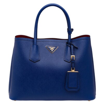Prada Double Medium Tote Bag In Blue Saffiano Leather