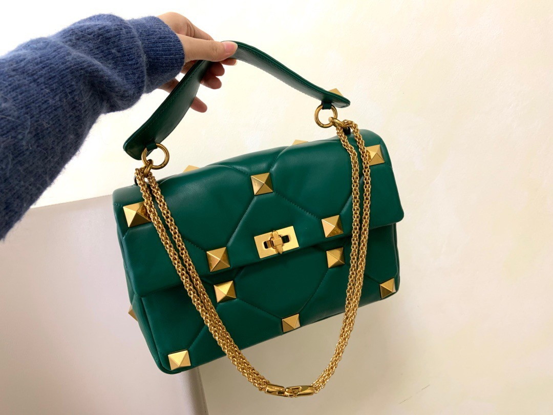 Valentino Roman Stud Large Chain Bag In Green Nappa Leather - Image 5