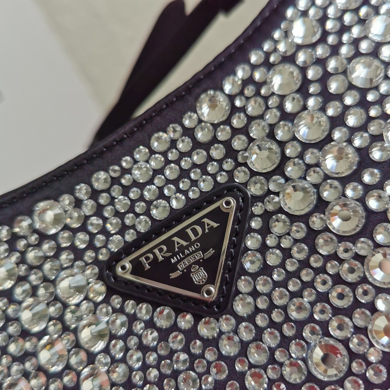 Prada Cleo Bag In Black Satin with Cystal Appliques - Image 4