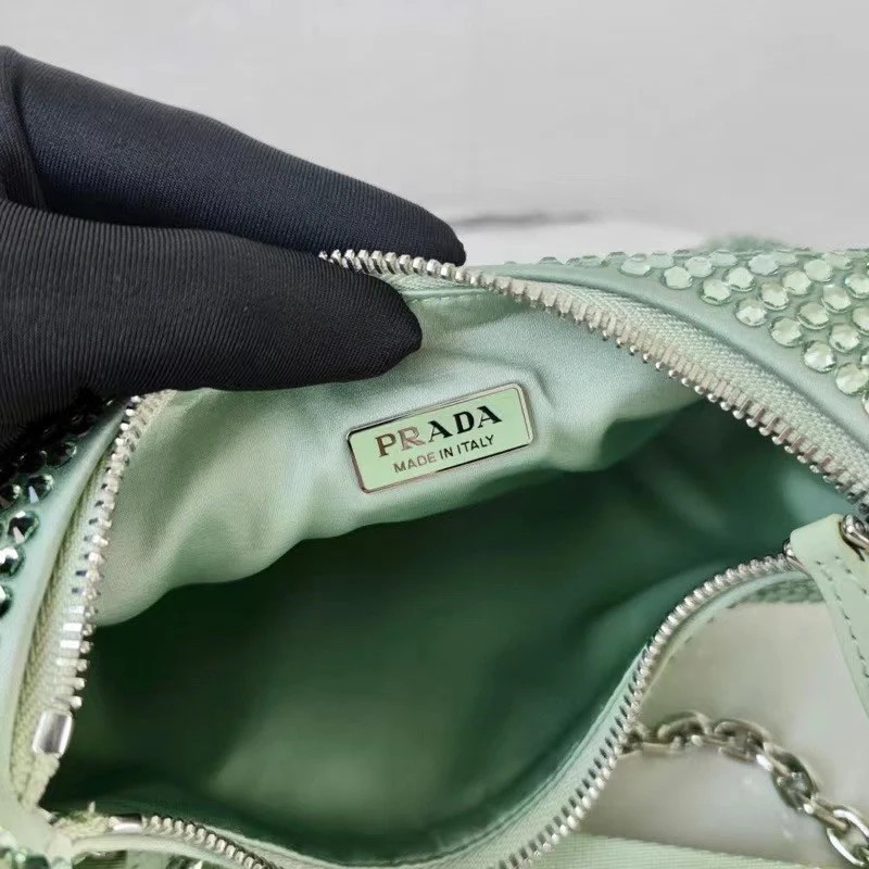 Prada Re-Edition 2005 Bag In Aqua Satin with Crystals - Image 10