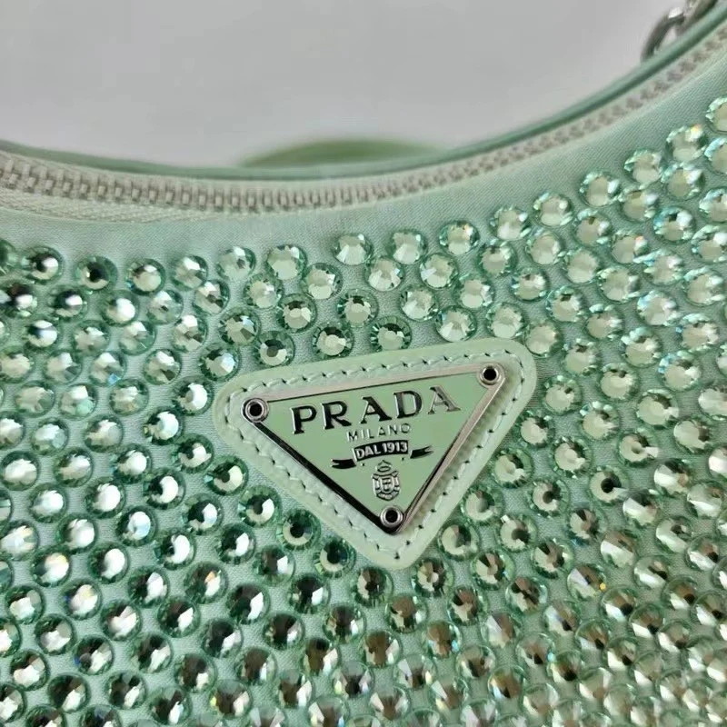 Prada Re-Edition 2005 Bag In Aqua Satin with Crystals - Image 4