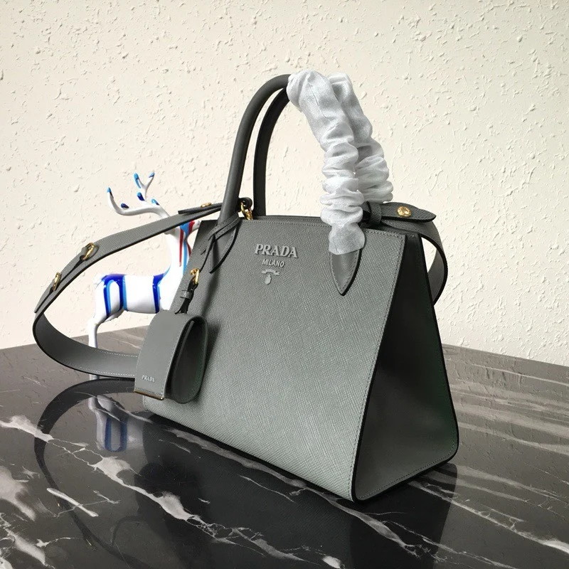 Prada Monochrome Small Bag In Grey Saffiano Leather - Image 3